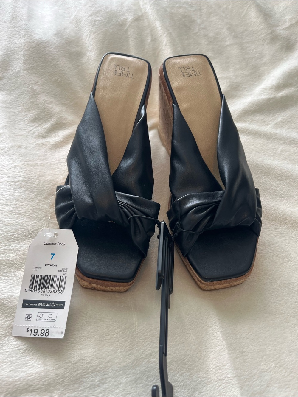 Time and Tru Cork Wedge Sandals | Women's 7 | Black | NWT